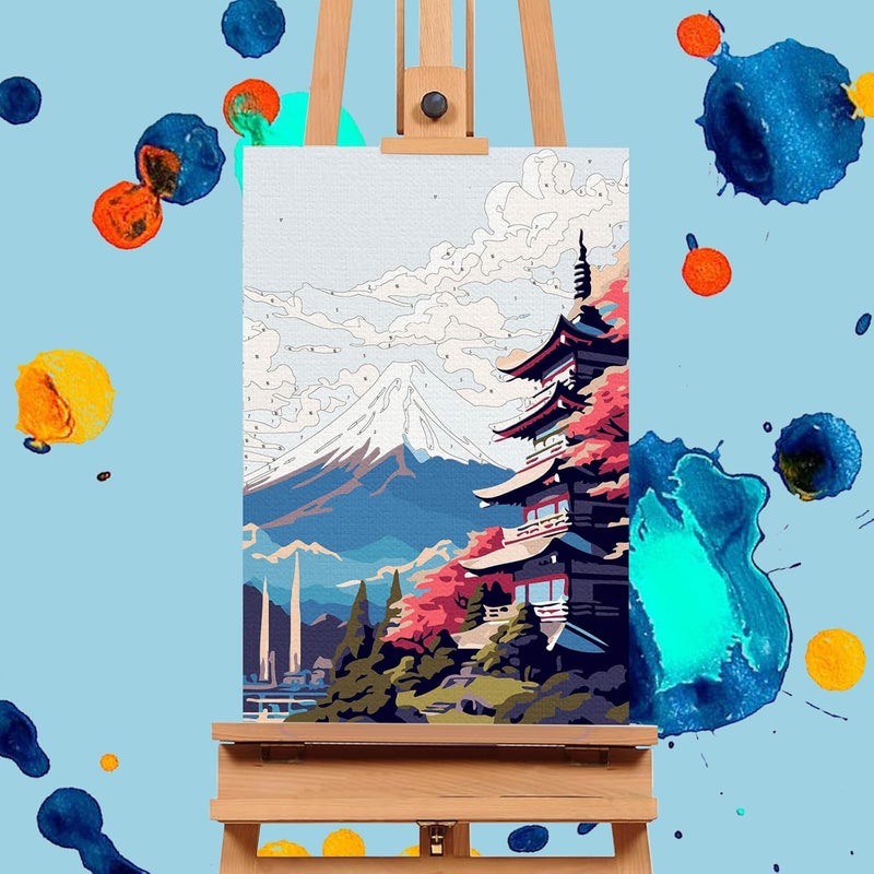 Offito 4 Pack Framed Paint by Numbers Kit for Adults Beginners with Wooden Easel, Landscape Easy Paint by Number Kit with Frame, Watercolor Adult Paint by Number Framed Canvas (8 * 12 Inch) - Image 5